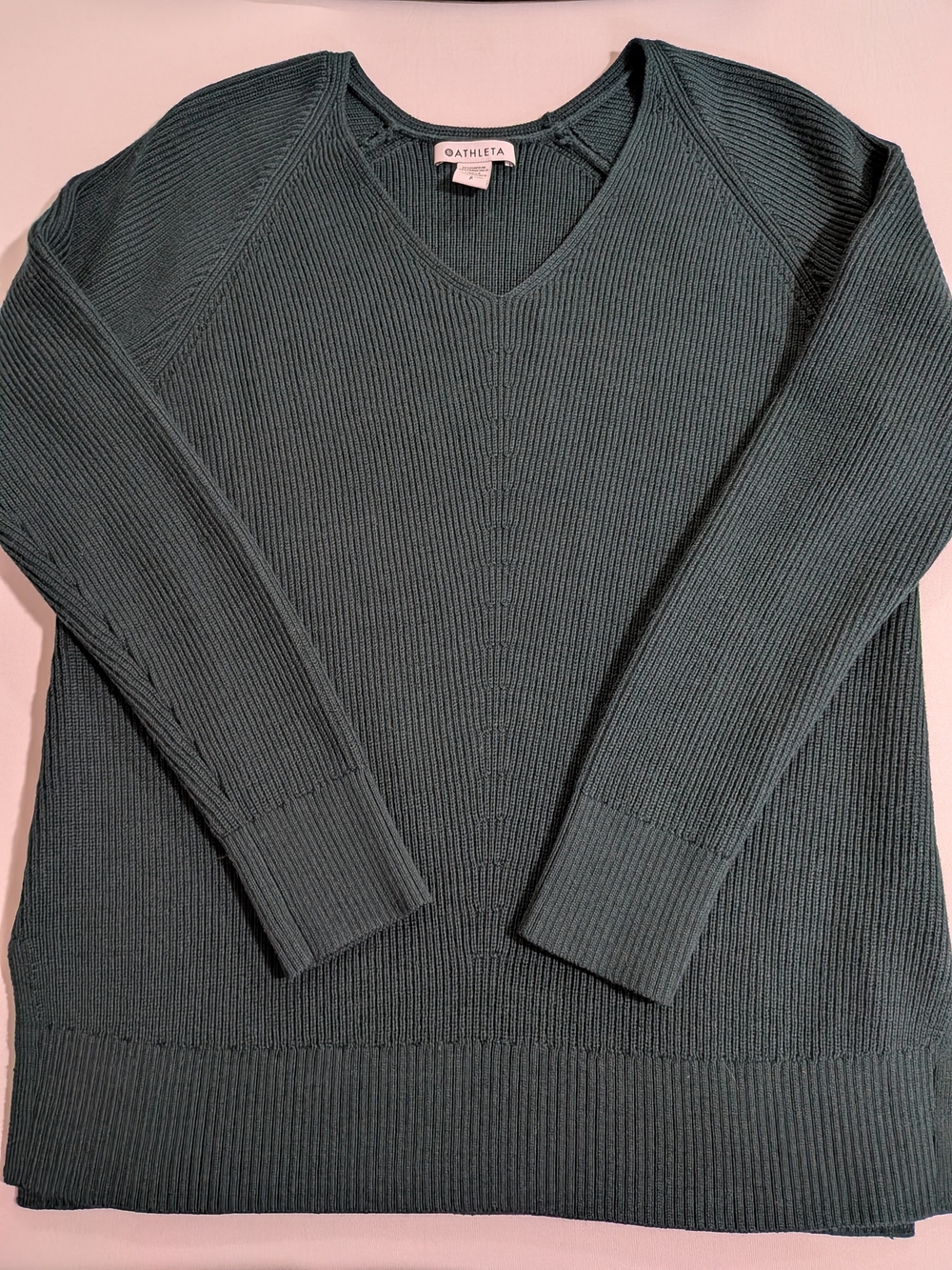 Merino Wool Blend Athleta Women's Emerald Green Ribbed V-Neck Sweater Size SP